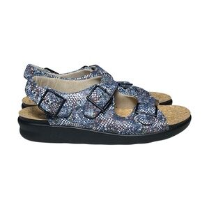 SAS Multi Snake Navy Relaxed Heel Strap Leather Sandals Womens Size 9.5 M